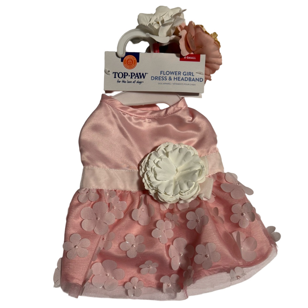 NWT Top Paw Flower Girl Dog Dress and Headband Set in X-Small